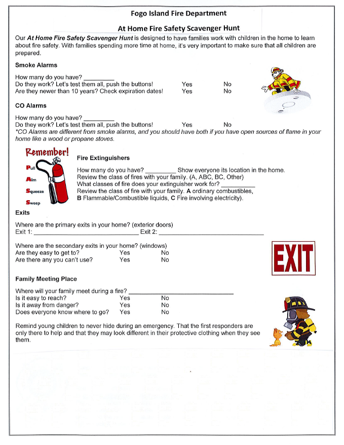 At Home Fire Safety Scavenger Hunt Town of Fogo Island