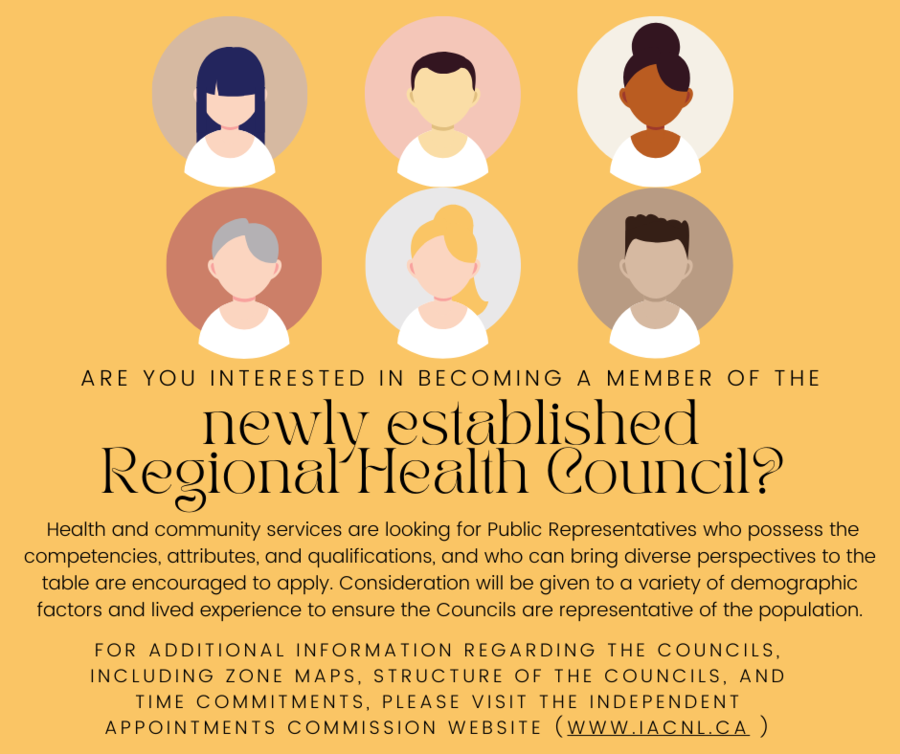 If you are interested in serving on this Council, please fill out an online application today. Health and Community Services look forward to hearing from you! https://www.exec-abc.gov.nl.ca/public/agency/detail/?id=817&
